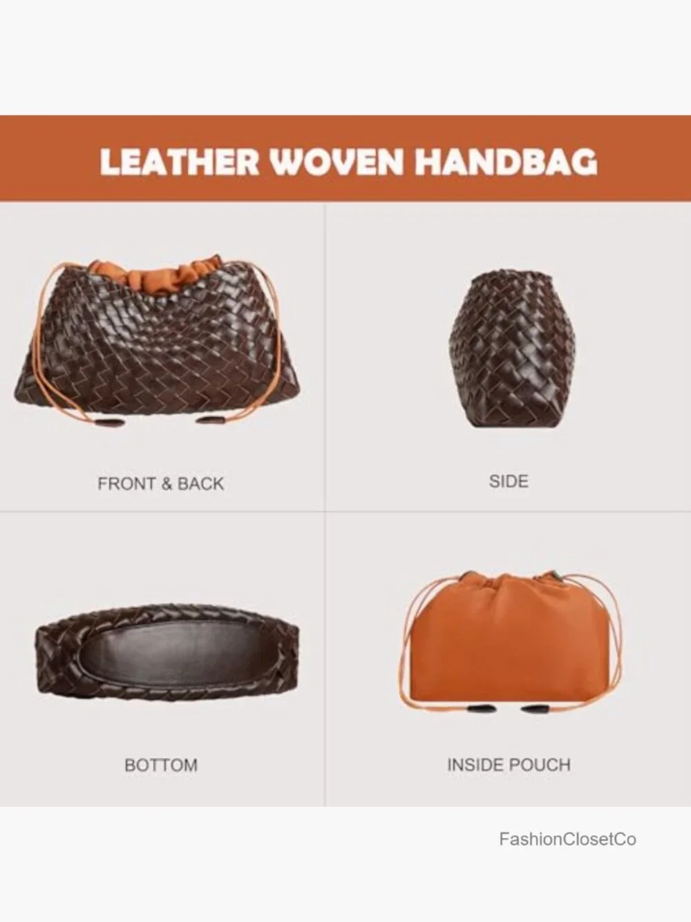 Basket Woven Vegan Leather Hobo Shoulder Bag Tote Purse